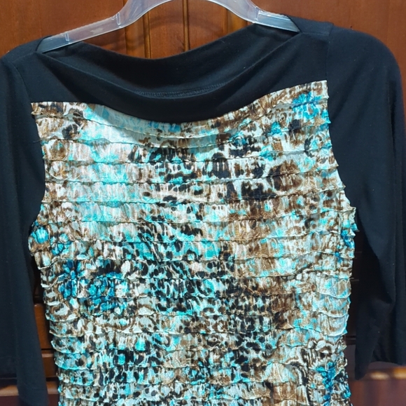 New Directions Animal Print Top Blouse Shirt M Black Leopard Ruffle  1/2 Sleeve - Picture 10 of 10